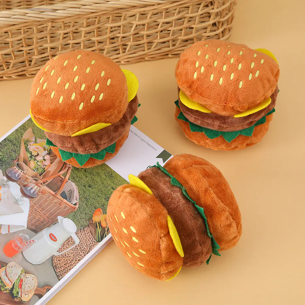 Squeaky Hamburger Dog Toy - Durable and Plush